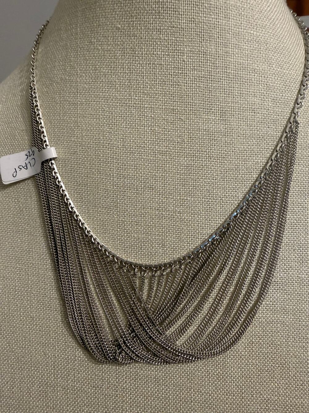 Vintage Multi Strand Silver Tone Necklace 16” 23g clasp 925